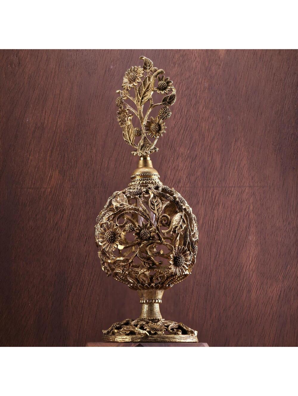 Vintage Matson 24K Gold Sunflower Ormolu Perfume Bottle